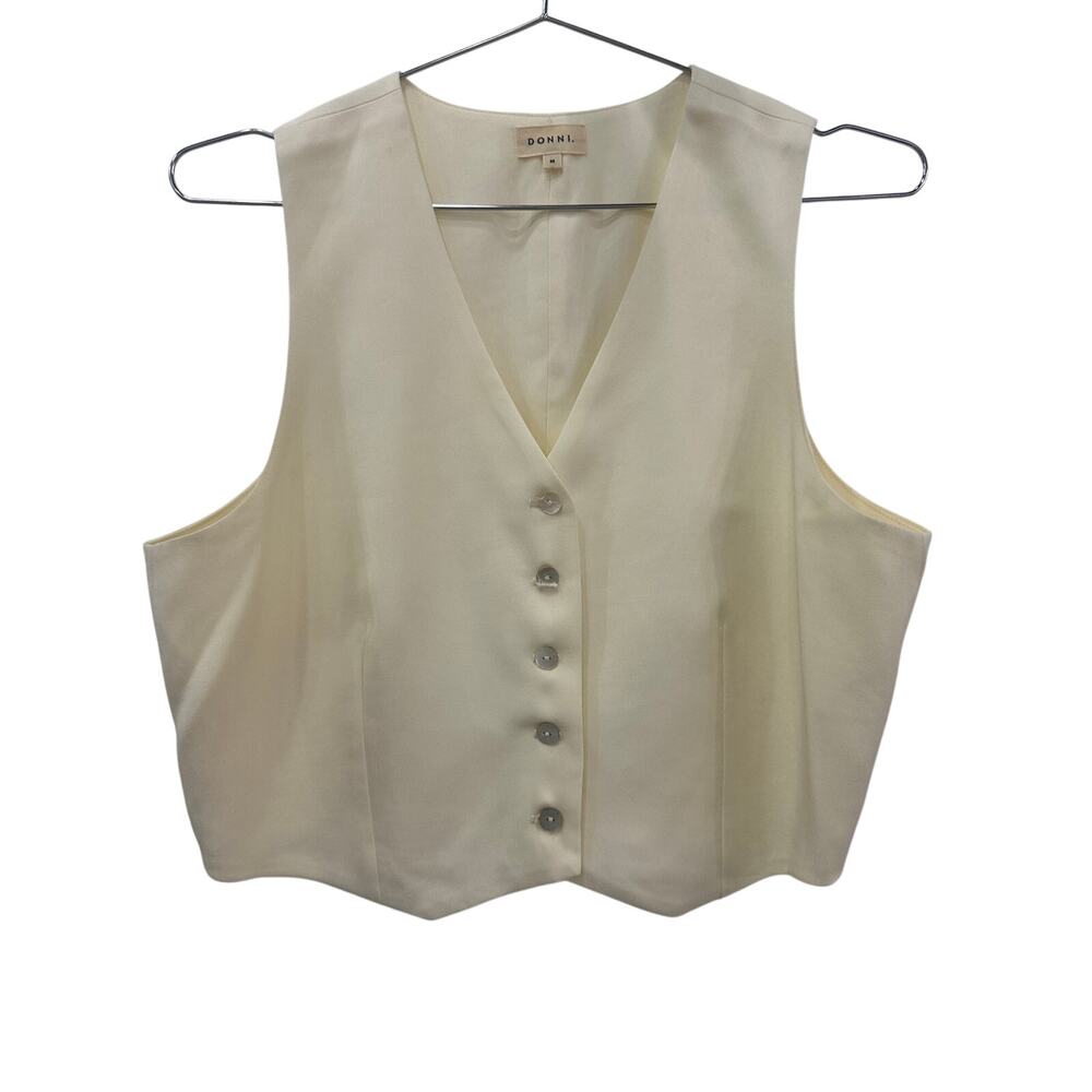 Donni Button Front Cropped Vest Pleated Trouser Pants Creme Women's Size M/XS - Picture 3 of 11
